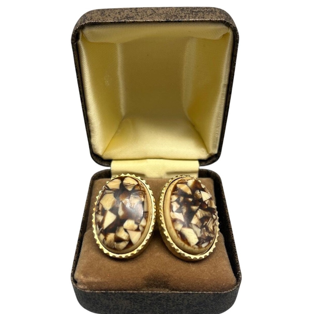 Vintage Peanut Wood Jasper‎ Rare Gold tone Cufflinks